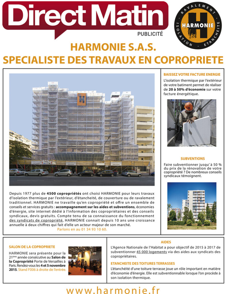 Article de Direct Matin sur l'entreprise Harmonie travaux en copropriété 