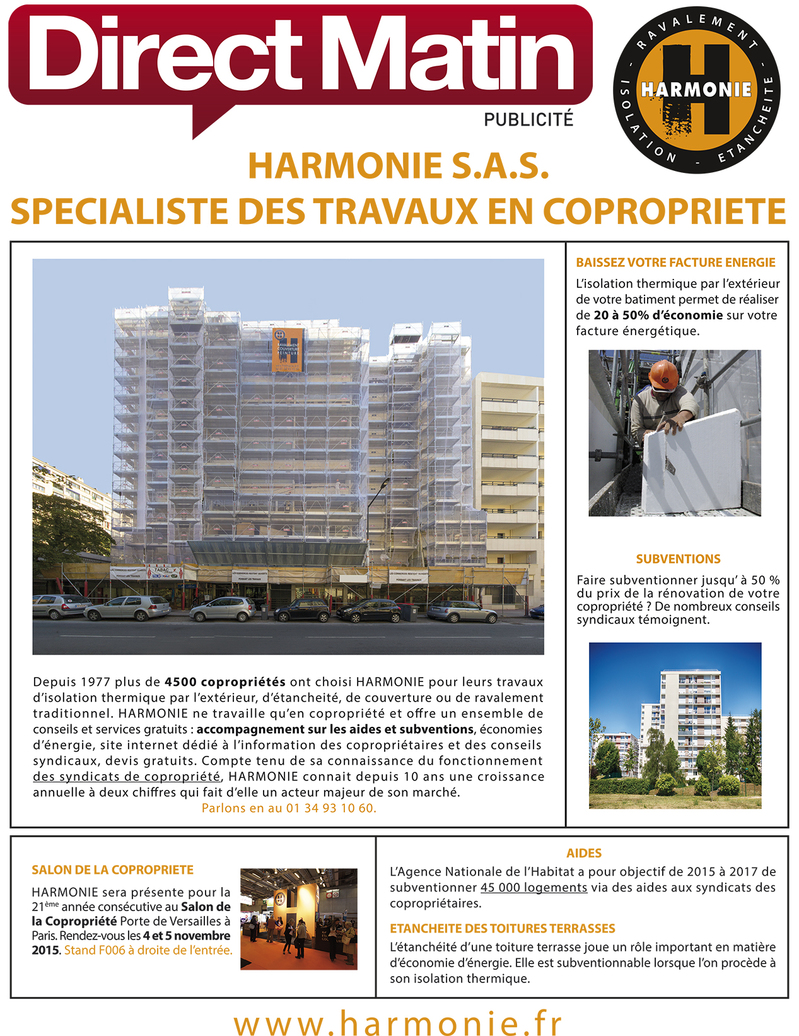 Article de Direct Matin sur l'entreprise Harmonie travaux en copropriété